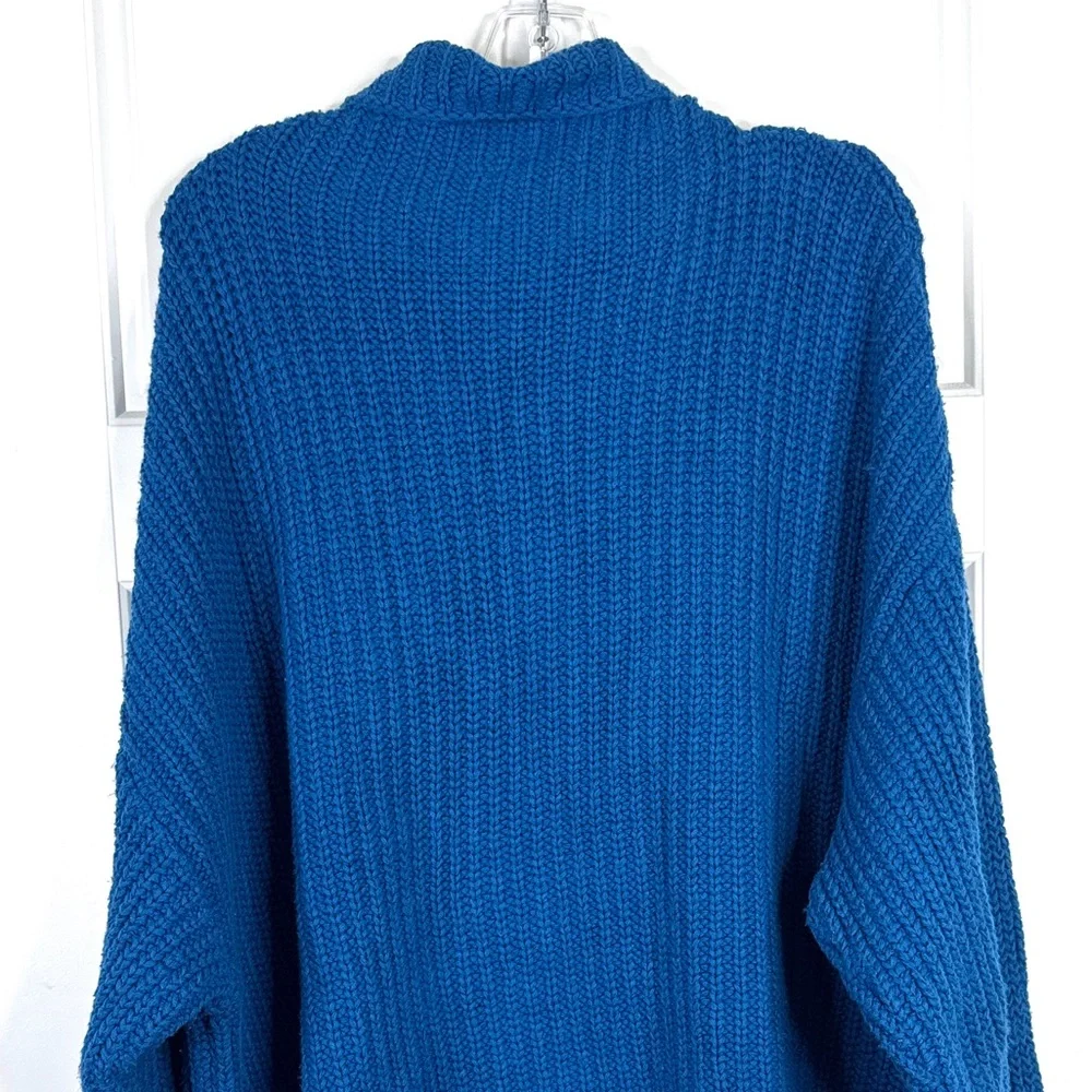 FREE PEOPLE Swim Too Deep Oversized Knit Turtleneck Sweater Mykonos Blue Size S - Picture 8 of 14